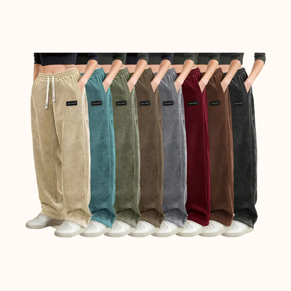 Women's Straight Leg Corduroy Pants Featuring Drawstring Elastic Waist, Fit for Casual