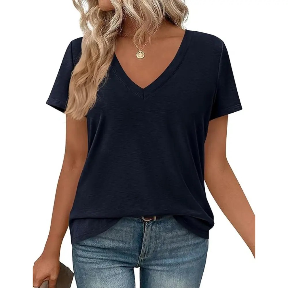 🔥11-Pack $24.99-Women’s Summer Casual V Neck Sleeve Loose Basic Tees