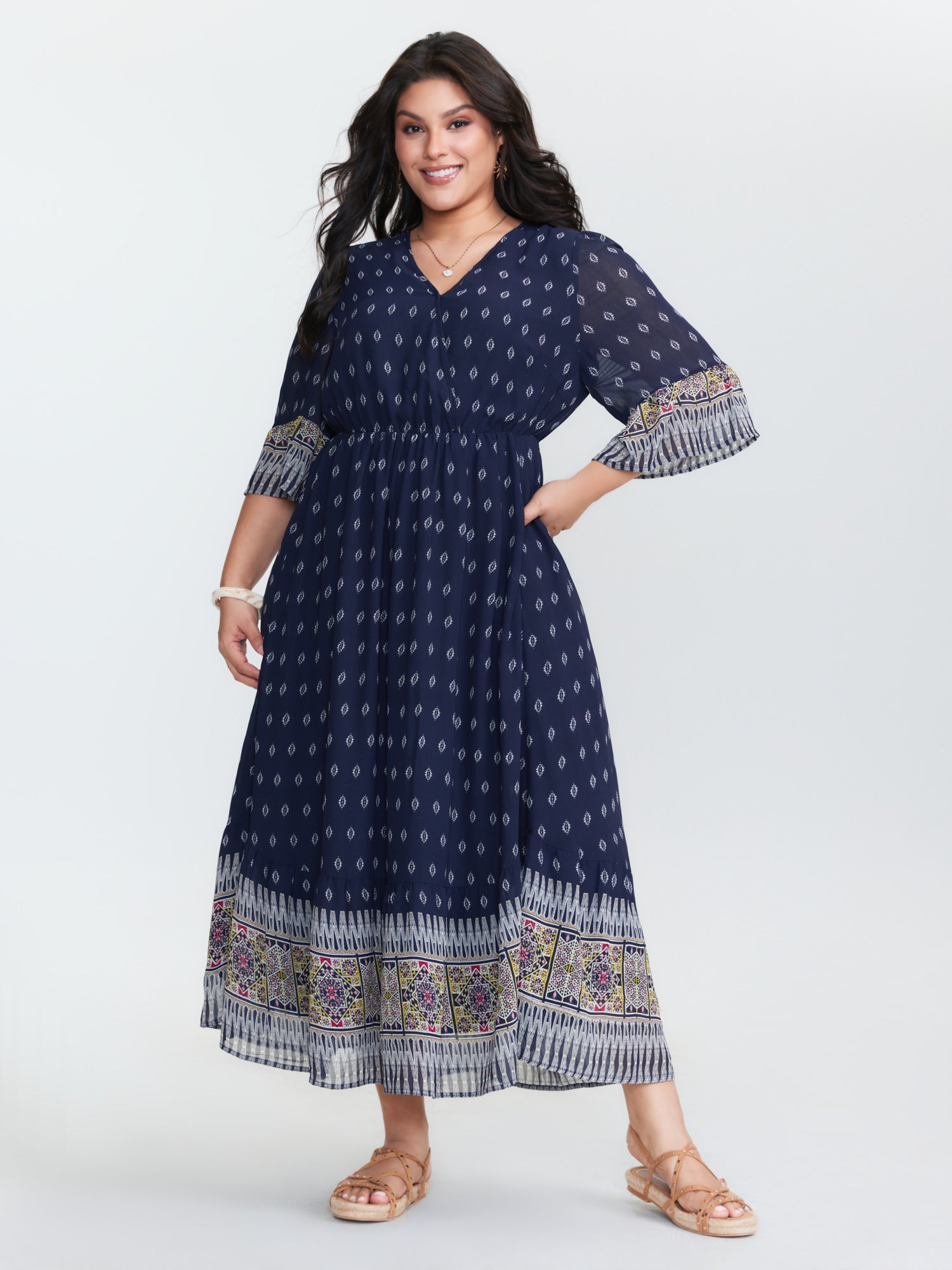 Boho Geometric Print Wrap Maxi Dress