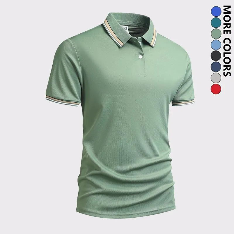 Men's Quick Dry Color Block Striped Polo Shirt, Classic Button-Down Collar Top