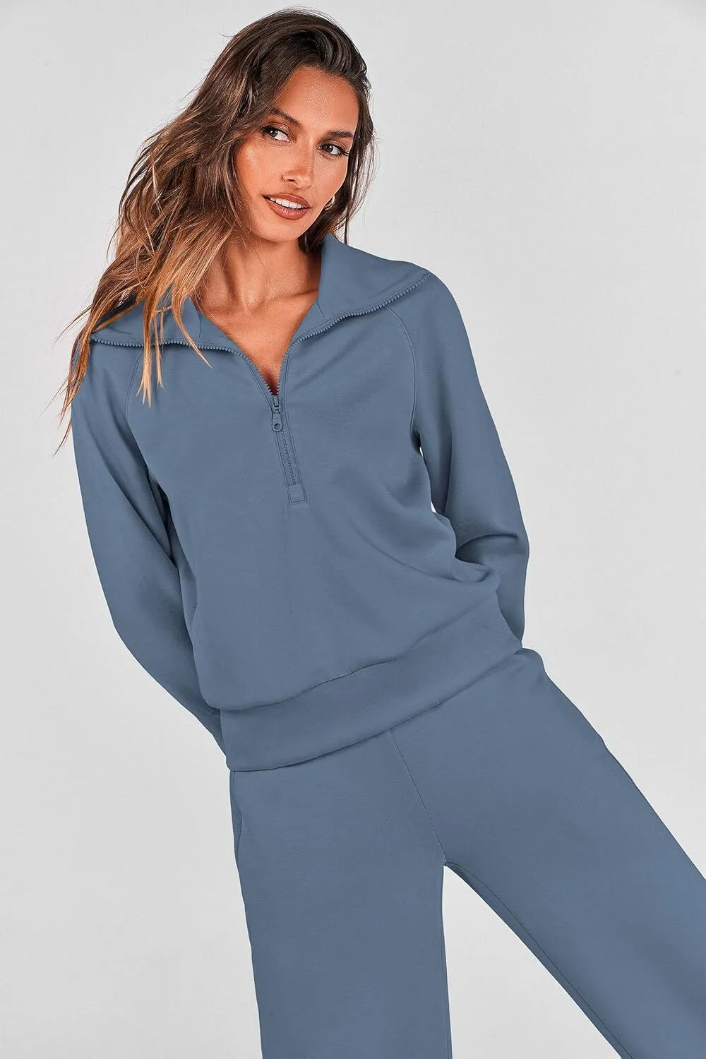 🔥Final Day Clearance!🛒Women's 2 Piece Outfits Casual Lapel Half Zip Sweatshirts And Wide Leg Pants Tracksuit Sets🔥8-PACK ONLY $28🔥