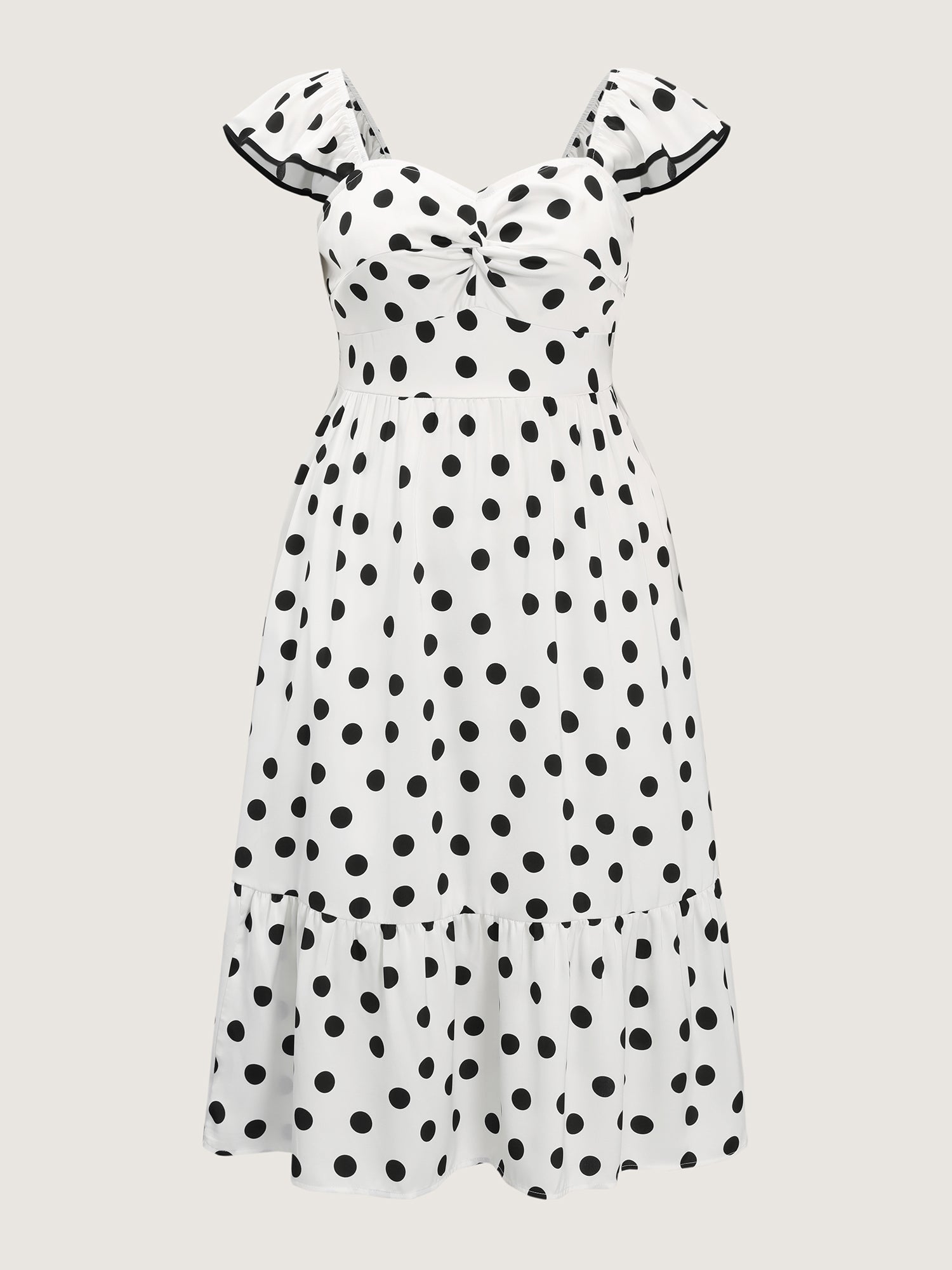 Charming Polka Dots Twist Front Midi Dress