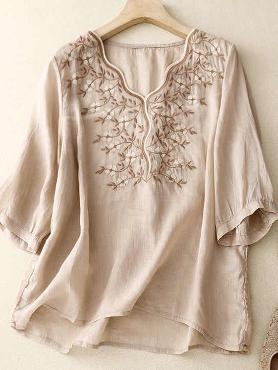 Women Embroidered Cotton Linen Tops- Fast Shipping