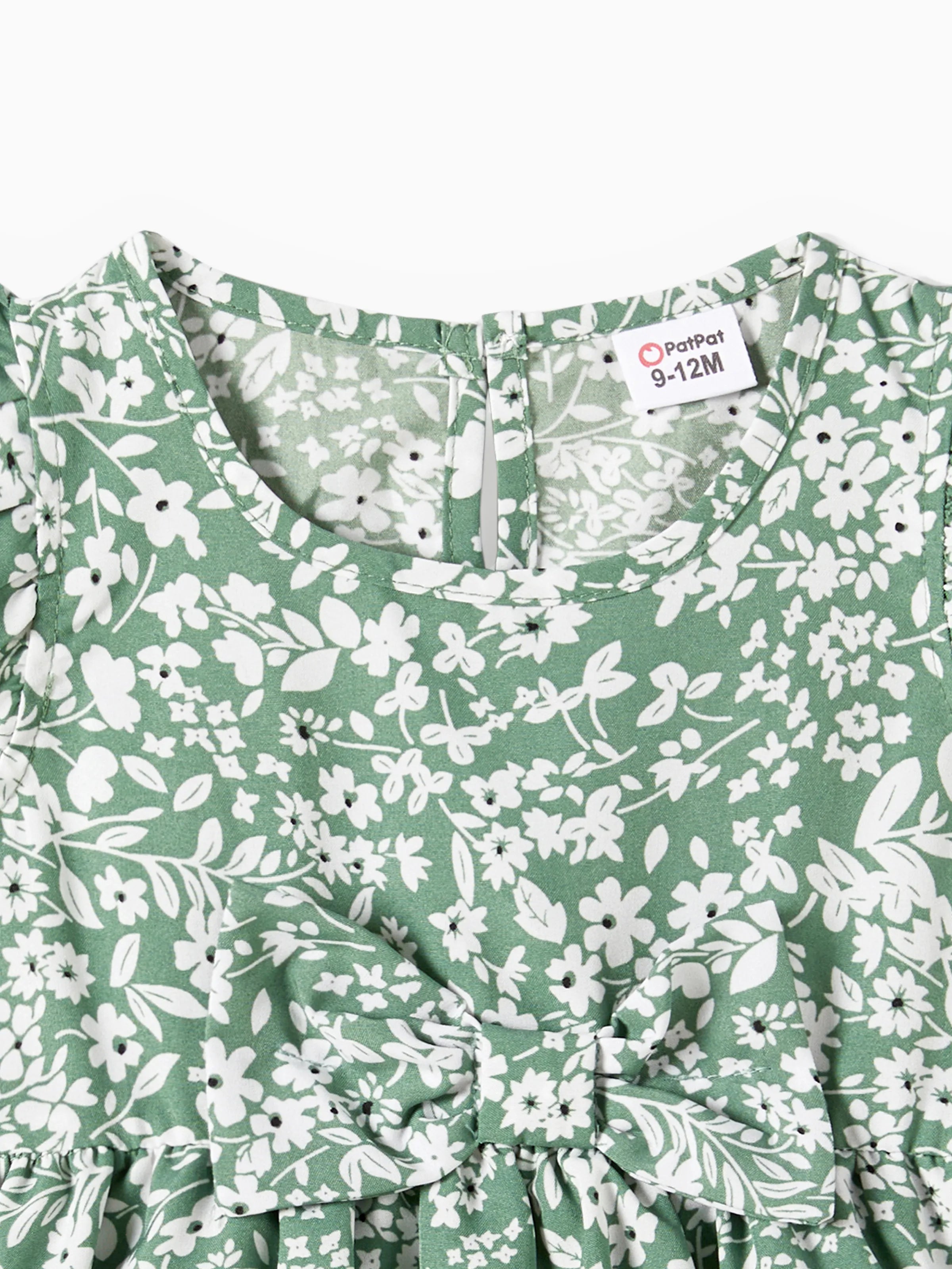 Elegant Broken Flower Matching Outfits for Family, Smocking Design, Medium Thickness Green