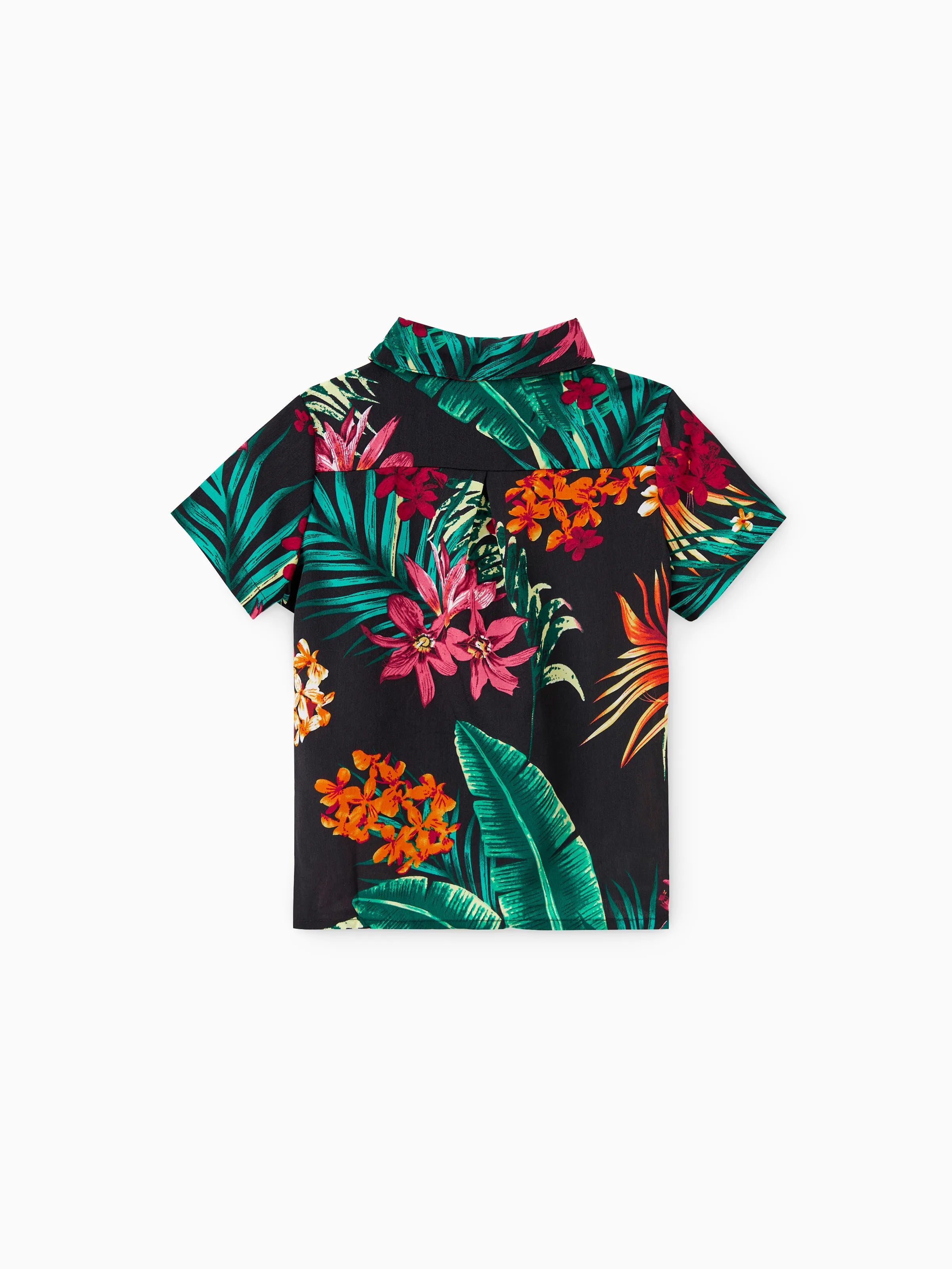 Family Matching Allover Plant Floral Print Halterneck Dresses and Short-sleeve Shirts Sets Black