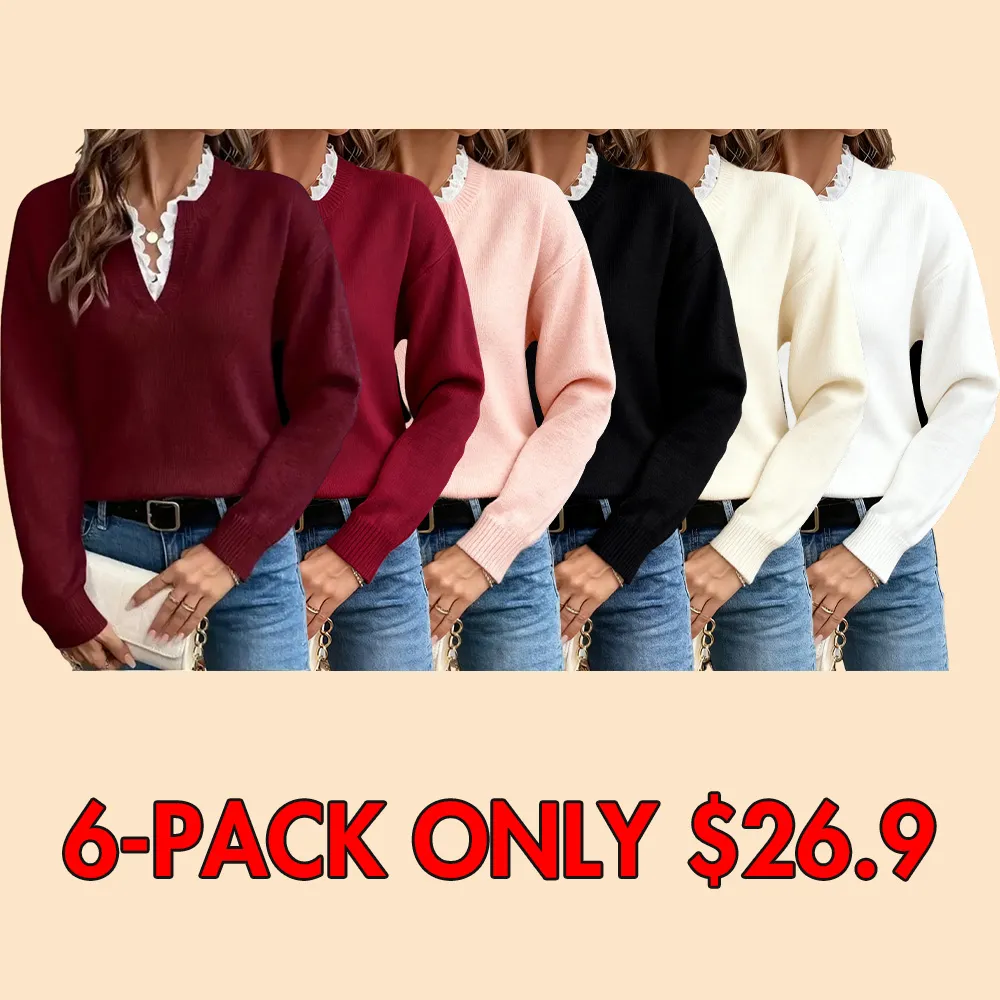 Women's knitted sweater, V-neck pullover