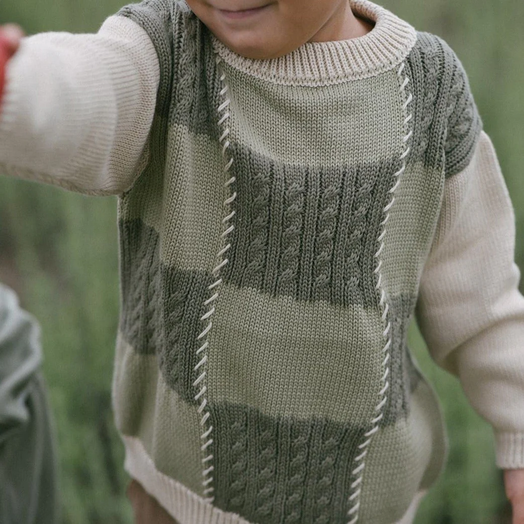 Patchwork Sweater Sage/Natural