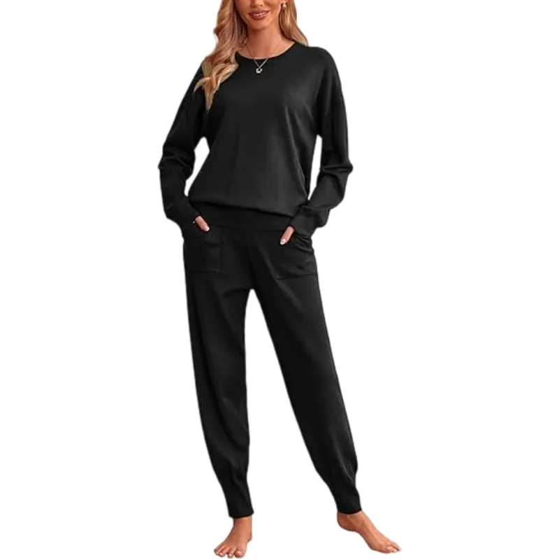 Women's Long Sleeve Knit Loungewear Set Jogger Pants Outfit