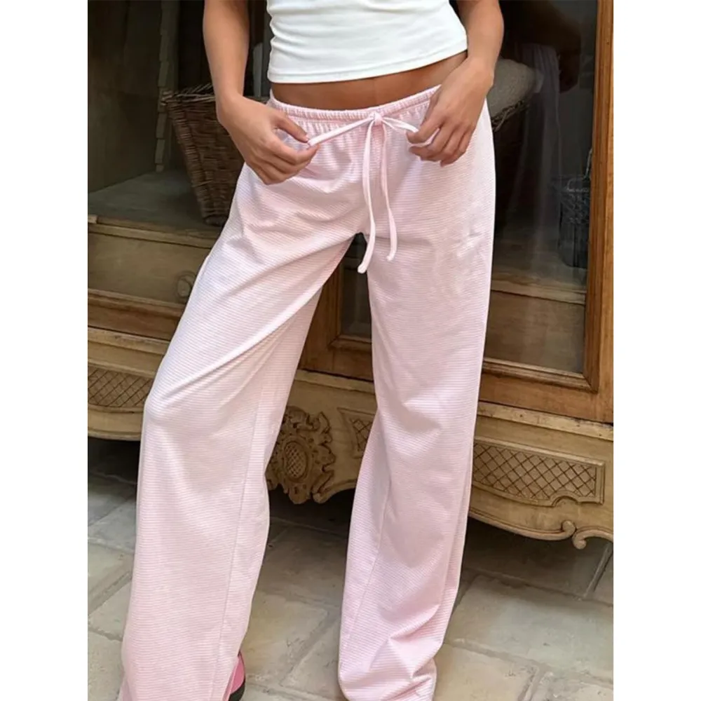 Women's Striped Drawstring Straight Leg Pants