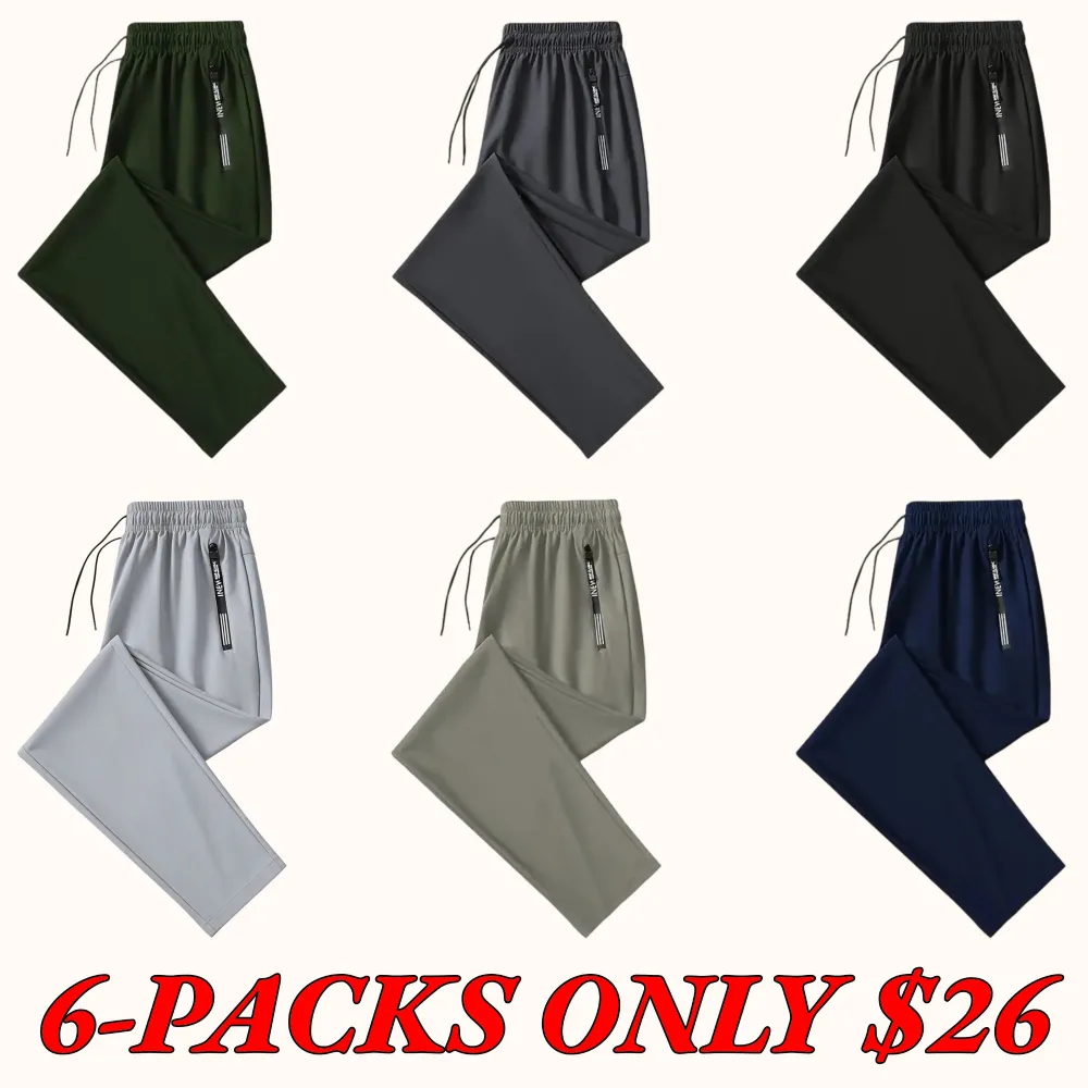 Ice silk sweatpants, drawstring elastic design, with zippered pockets