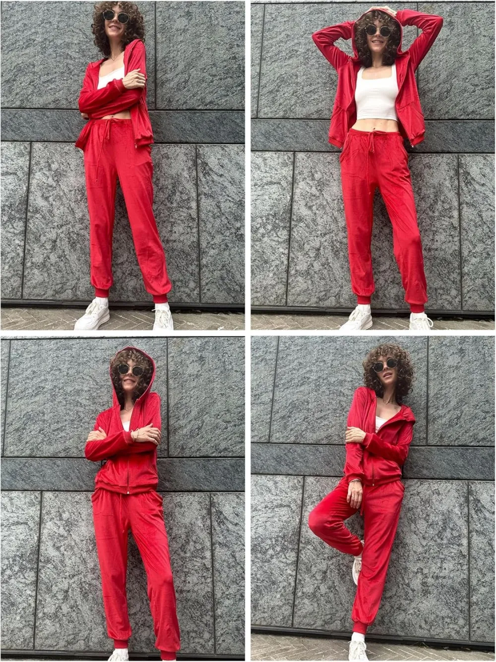 Women's Casual Velour Tracksuit Set Full Zipper Hoodie