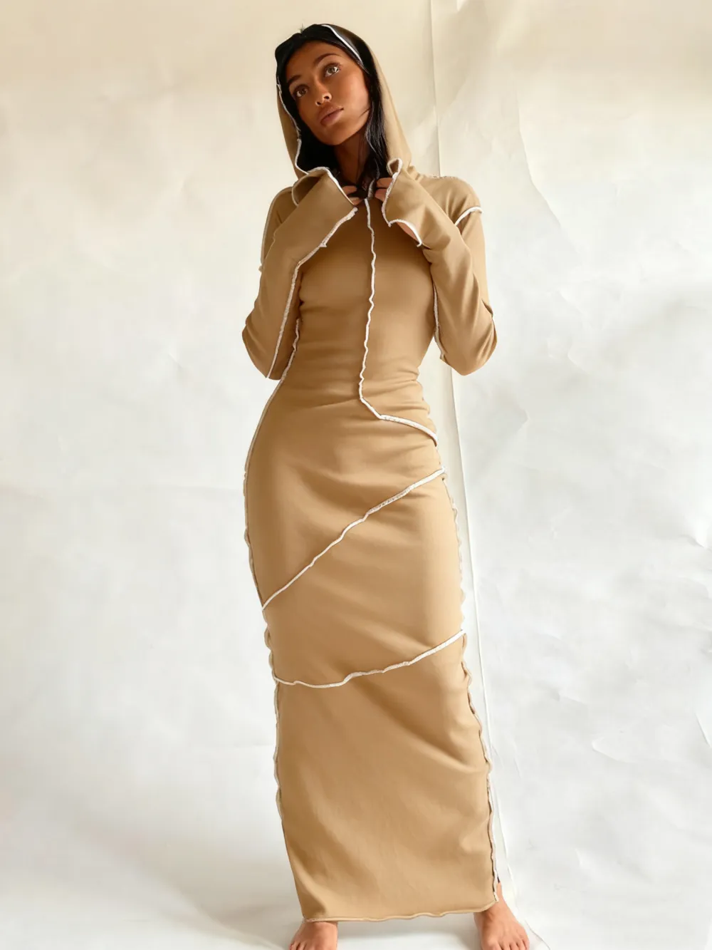 Women's Fall Winter Drop Shoulder Bodycon Hooded Dress