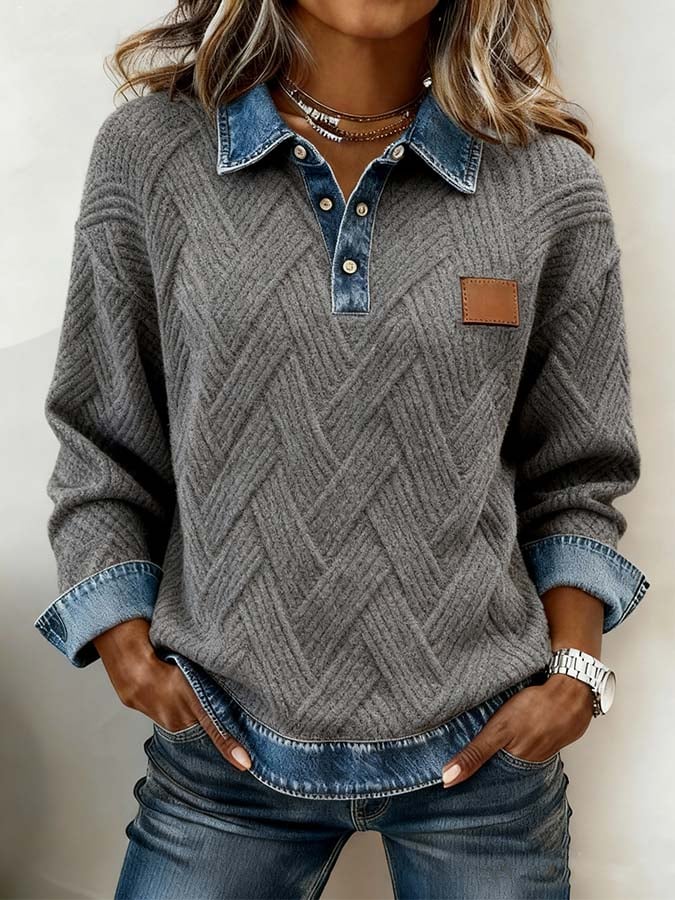 Women'S Casual Color-Blocked Pullover Sweatshirt