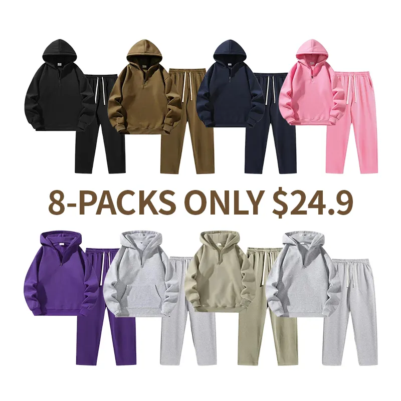 🔥Last Day Promotion 89% OFF🔥Men'S Plain Drop Shoulder Sweatsuit Set, Casual Half Zip Hoodie & Drawstring Sweatpants With Pocket