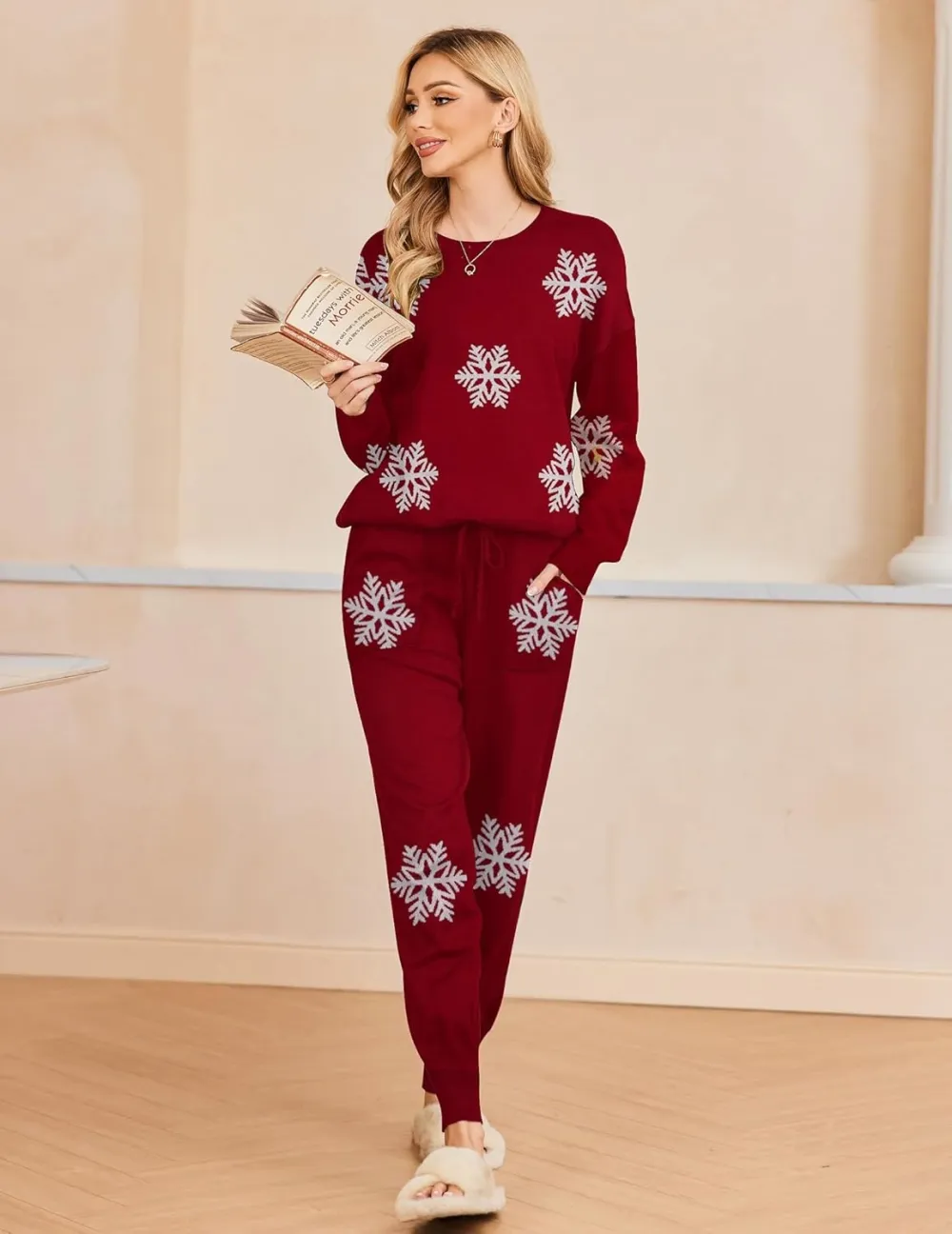 Women's Long Sleeve Knit Loungewear Set Jogger Pants Outfit