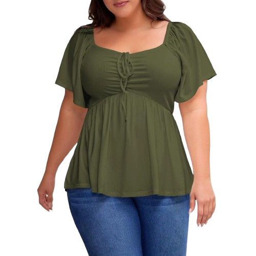 Women Plus Size Sweetheart Neck Short Sleeve Shirred Peplum Blouse Tops Shirts(1X-5X)