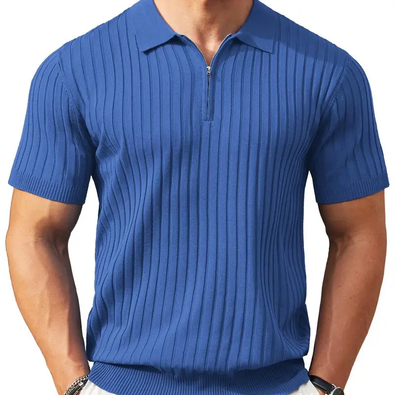 New York Fashion Week Men's Zip-Up Short-Sleeve Polo Shirt