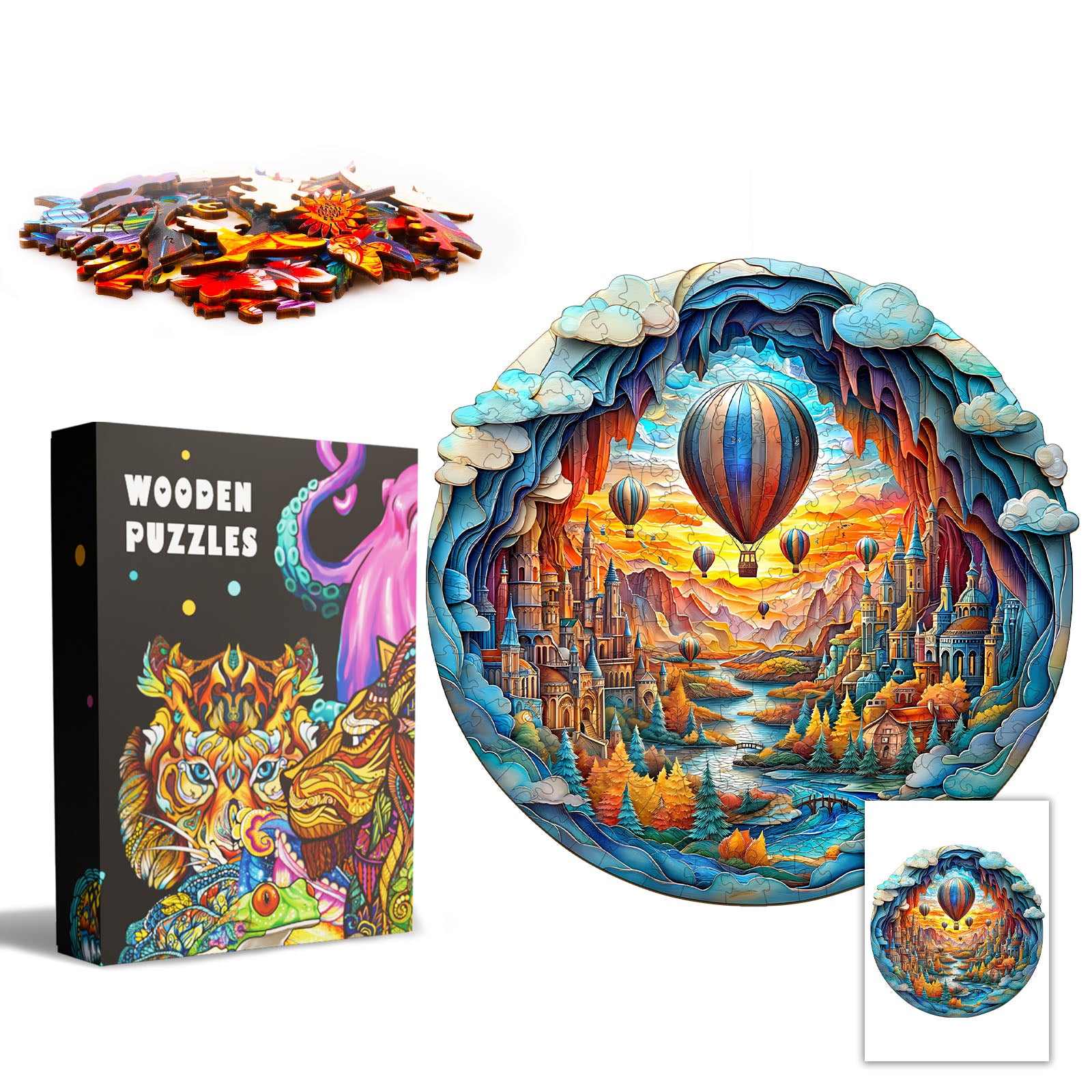 3D Balloon town Wooden Jigsaw Puzzle