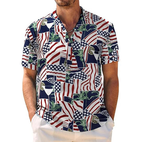 Men's Casual Henley Shirt Band Collar Short Sleeve Shirt Summer Beach Hippie T-Shirt