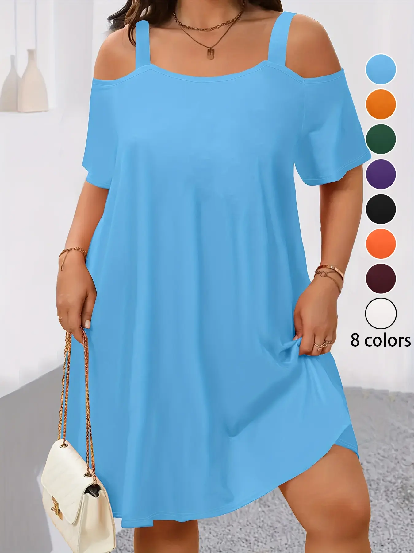 🔥8 PACK $24-Plus Size Women's off Shoulder Strapless Dress, 8 Colors Available