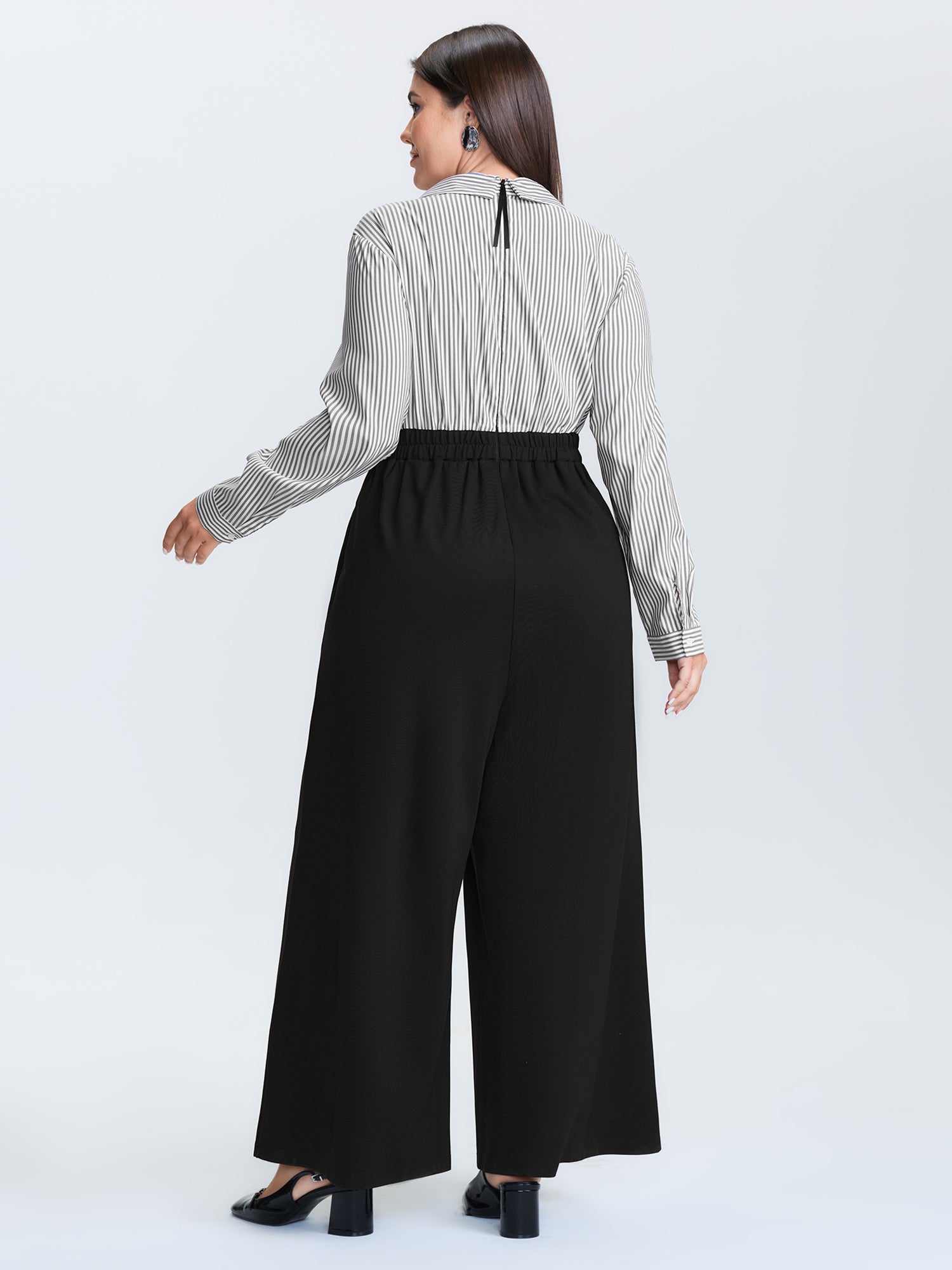 Striped Button Front Wide Leg Jumpsuit