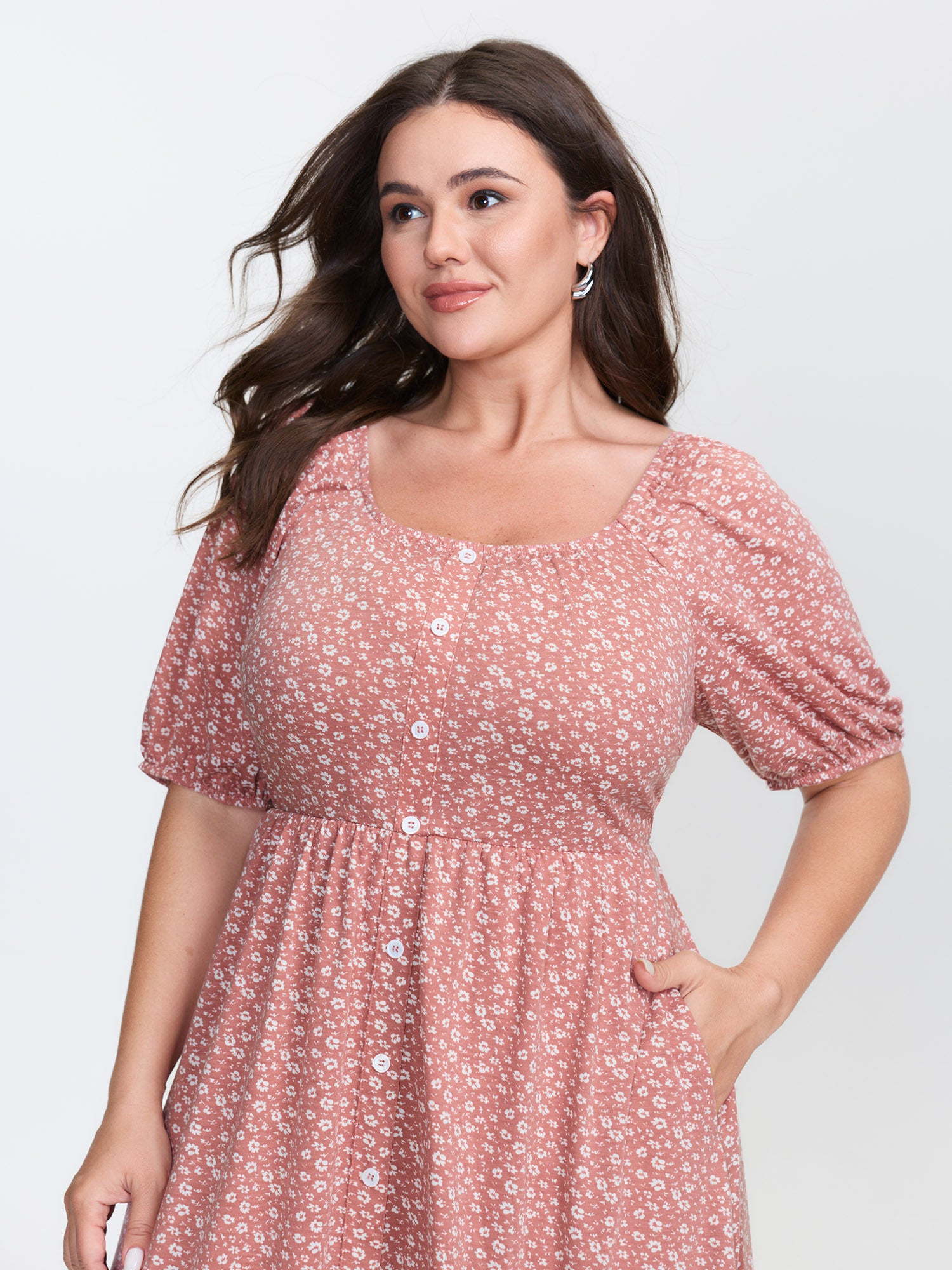 Floral Print Button Detail Mini Dress