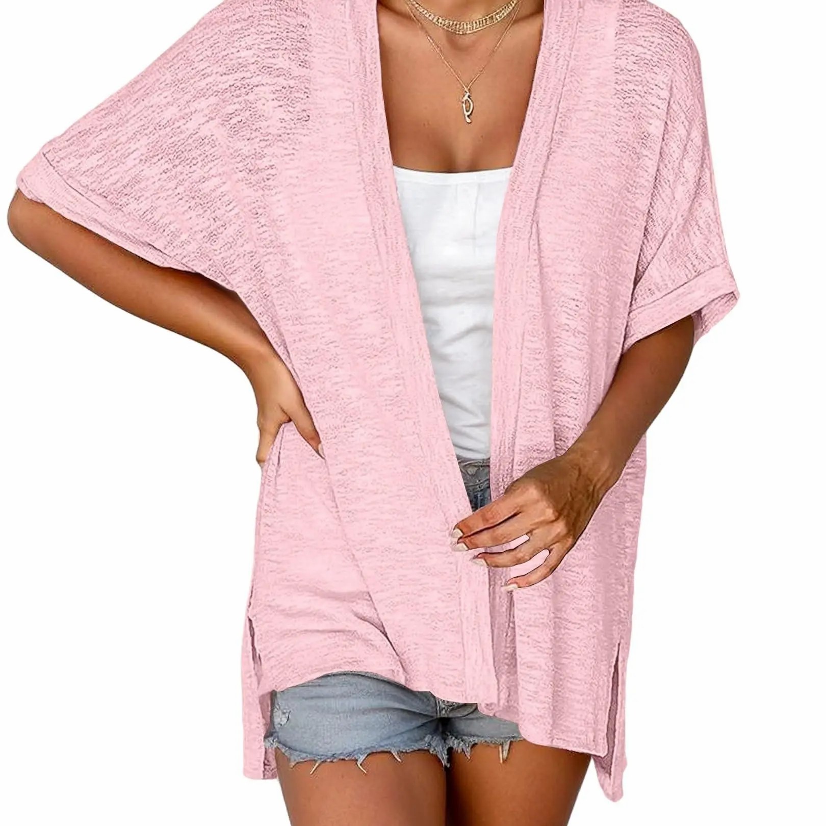 【Stock Up Deals】Women’s Lightweight Summer Open Front Short Sleeve Cardigan Cover Up