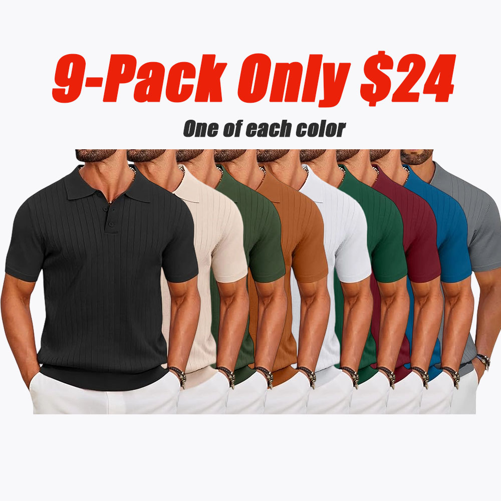 Men's Knit Polo Shirts Short Sleeve Ribbed Knitted Shirt Summer Lightweight Casual Golf Shirts