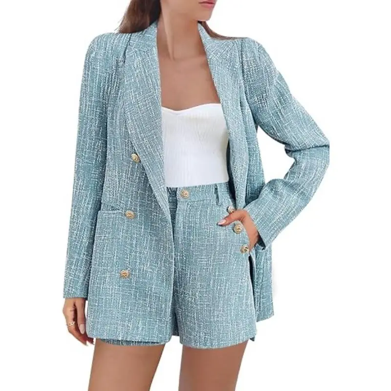 Women's 2 Piece Tweed Blazer Shorts Set
