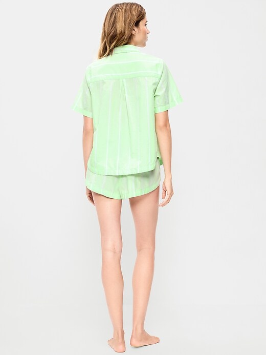 Poplin Pajama Short Set  Green Stripe