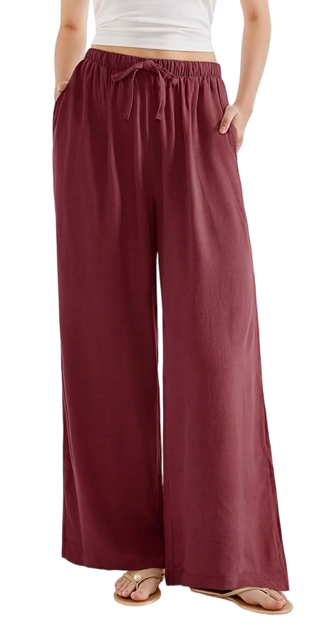 Women’s Wide Leg Linen Palazzo Pants – High Waist Lounge Pants with Pockets