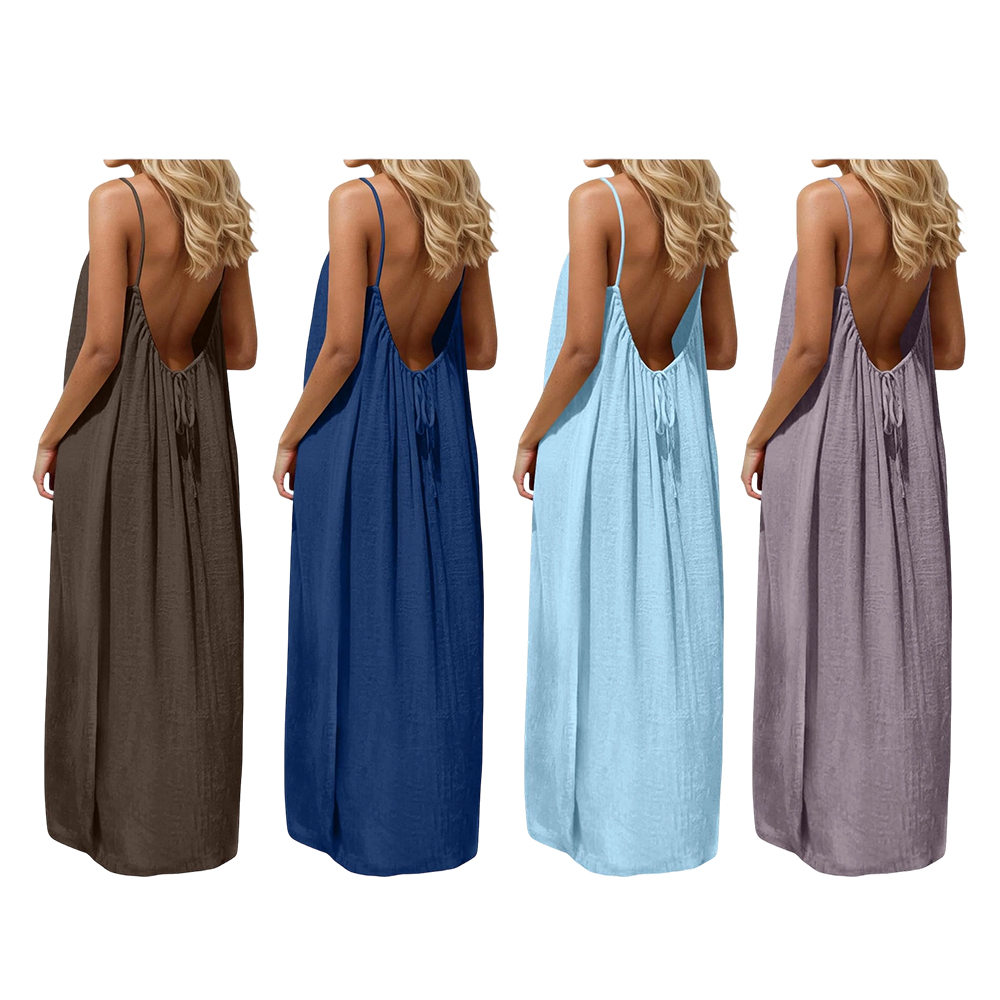Backless Cami Dresses for Women Cami Lounge Dress Backless Sleeveless House Dress Long Sundress with Back Tie