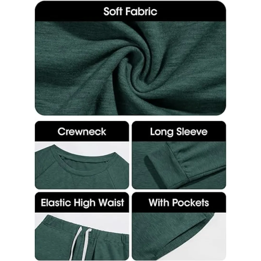 Women's Casual Solid Color 2 Piece Outfit Sweatsuit Set