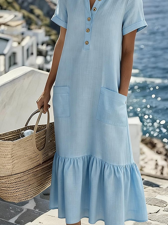 Women's Casual Collared Short-Sleeved Vacation Dress- Fast Shipping