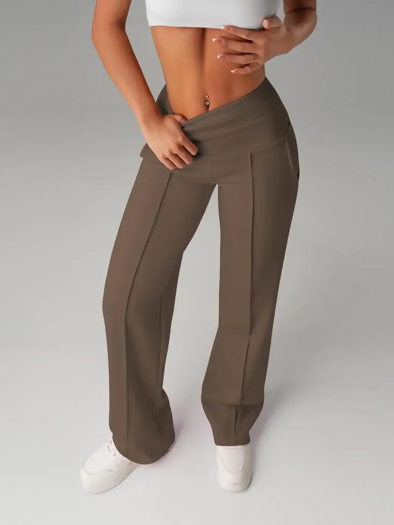 Women's Plain Loose Straight Leg Pants, Wide Leg High Waist Sporty Casual Sweatpants with Pockets