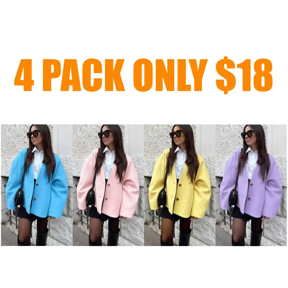 Women's Solid Button Front Pocket Woolen Coat