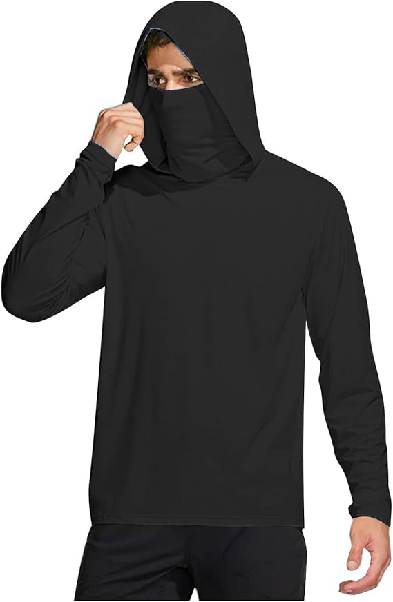 Men’s UPF 50+ Sun Protection Hooded Fishing Shirt with Face Mask