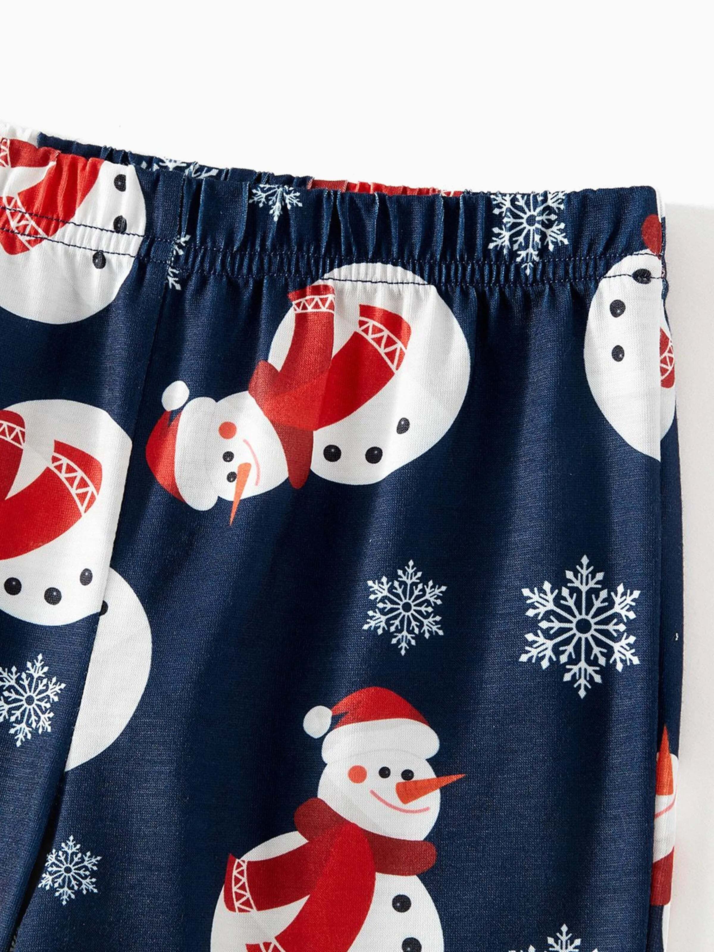 Christmas Snowman & Letter Print Family Matching Raglan-sleeve Pajamas Sets with Christmas Socks ColorBlock