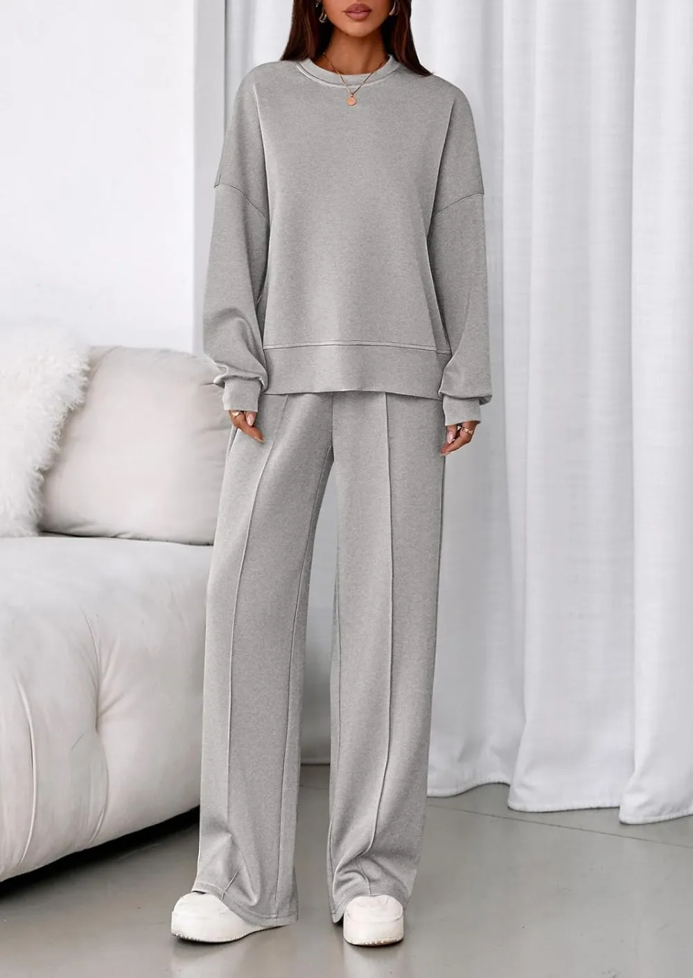 2 Piece Sets For Women Fall Trendy Long Sleeve Sweatshirt Wide Leg Pants Loungewear Set
