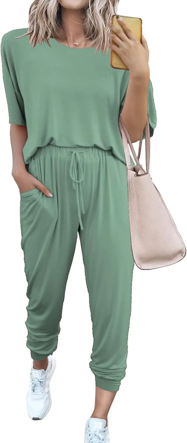 Women's 2-Piece Set Summer Outfits Crew Neck Short Sleeve Tracksuit Jogger Set