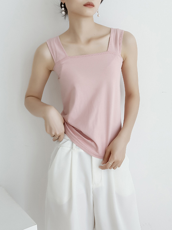 Casual Simple 6 Colors Square-Neck Sleeveless Vest