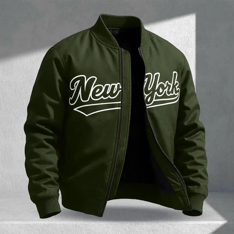 Letter Print Sports Jacket, Men's Casual Jacket, Fashionable College Baseball Apparel