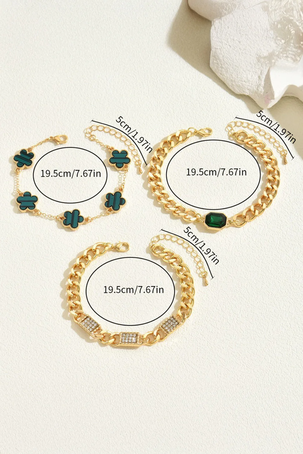 Gold St Patrick Gem Rhinestone Decor Adjustable Layered Bracelet