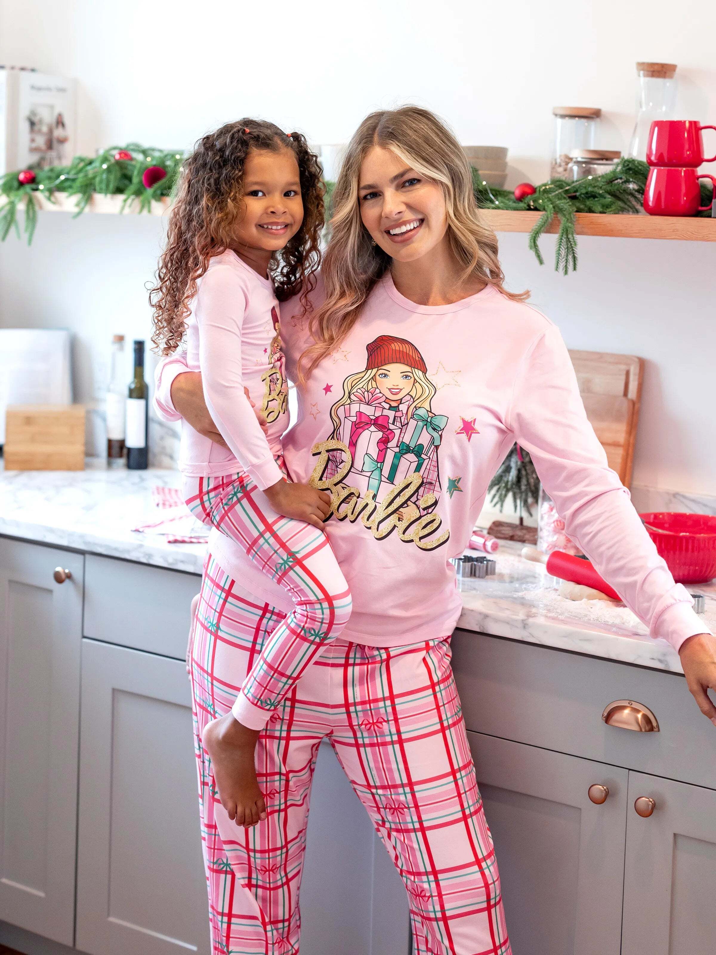 Barbie Christmas Mommy and Organic Cotton Snug-fitting Pajamas Set Pink