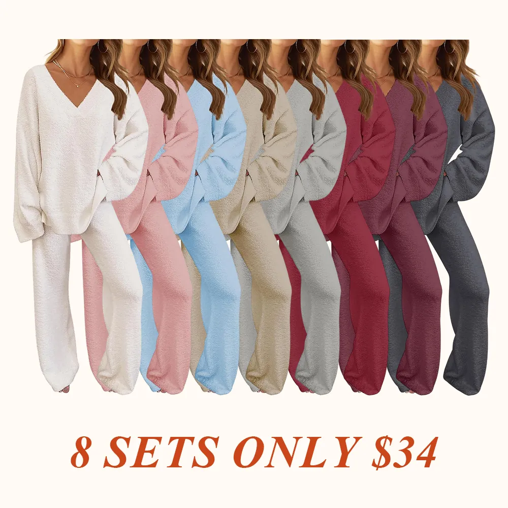 Women's Lounge Sets 2025 Fall Fashion 2 Piece Outfits Sweater Pajama Set