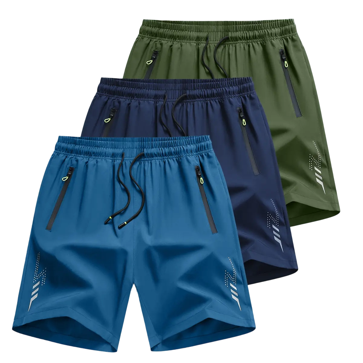 Men’s Casual Shorts — Zipper Pockets, Stretch Fabric, Lightning Stripes, Vertical Ribbed Details, Preppy Fitness Style, Perfect for Spring/Summer