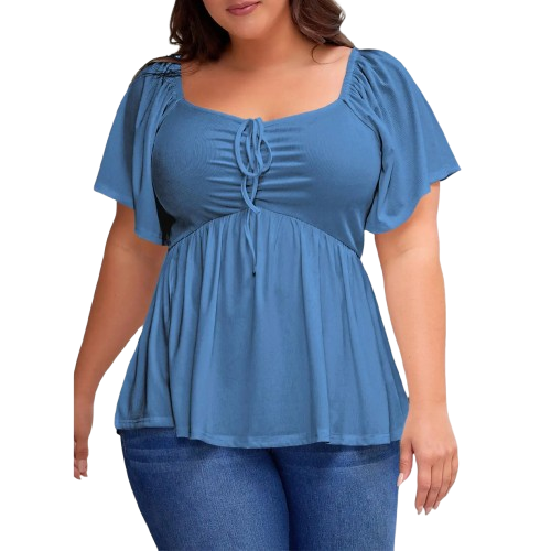 Women Plus Size Sweetheart Neck Short Sleeve Shirred Peplum Blouse Tops Shirts(1X-5X)