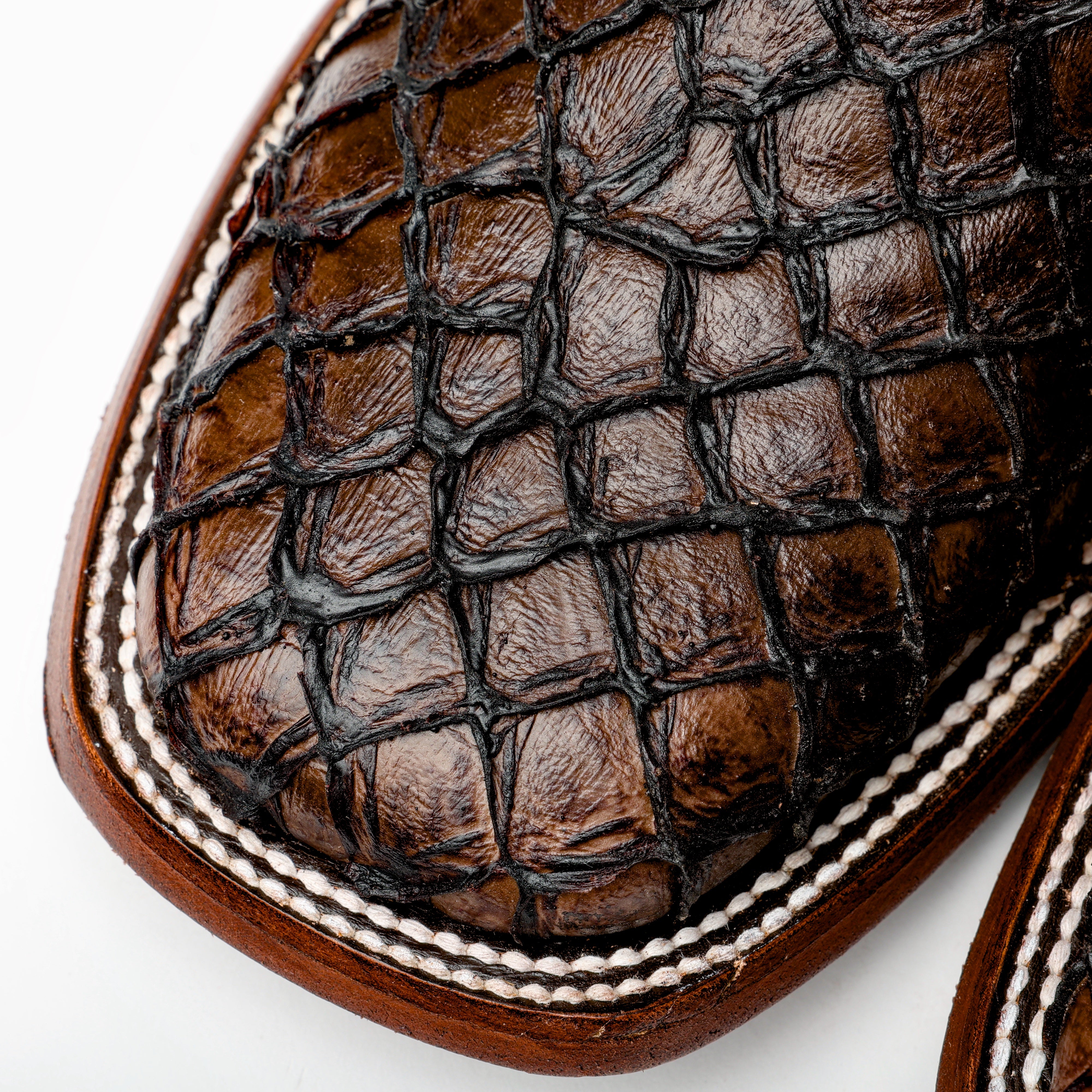 Brown Mini Pirarucu Leather Boots - Square Toe