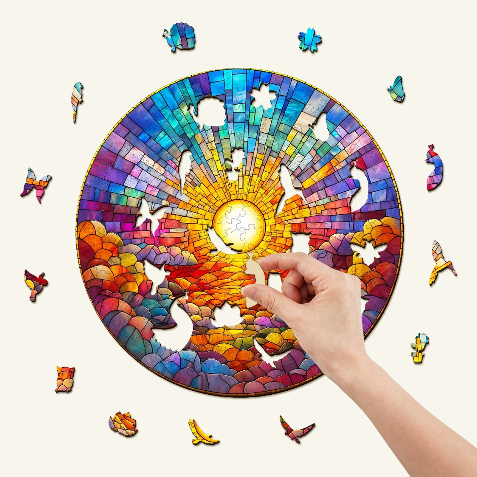 Stained Glass Rainbow Wooden Jigsaw Puzzle