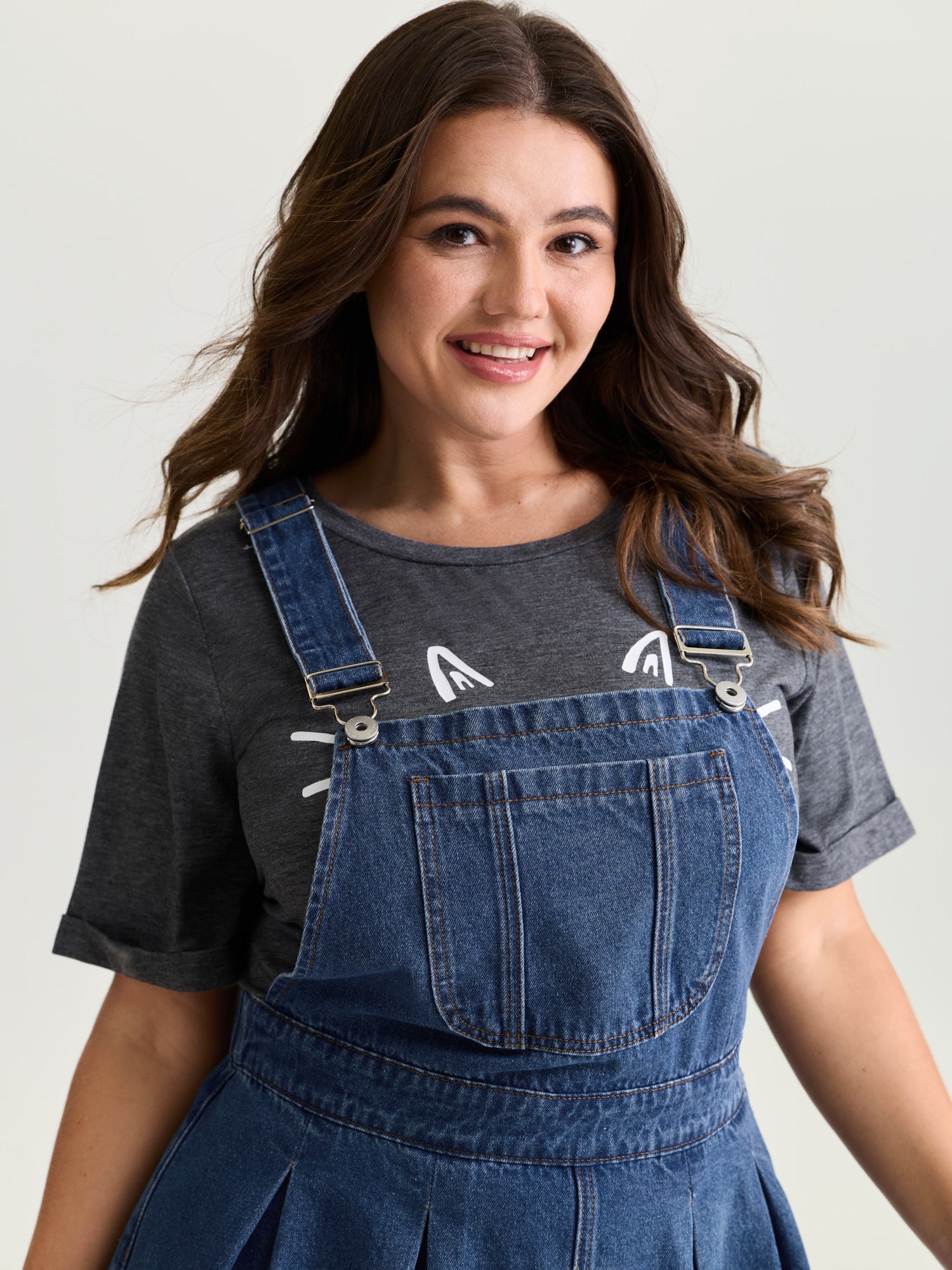 Elastic Waistband Adjustable Overall Denim Dress